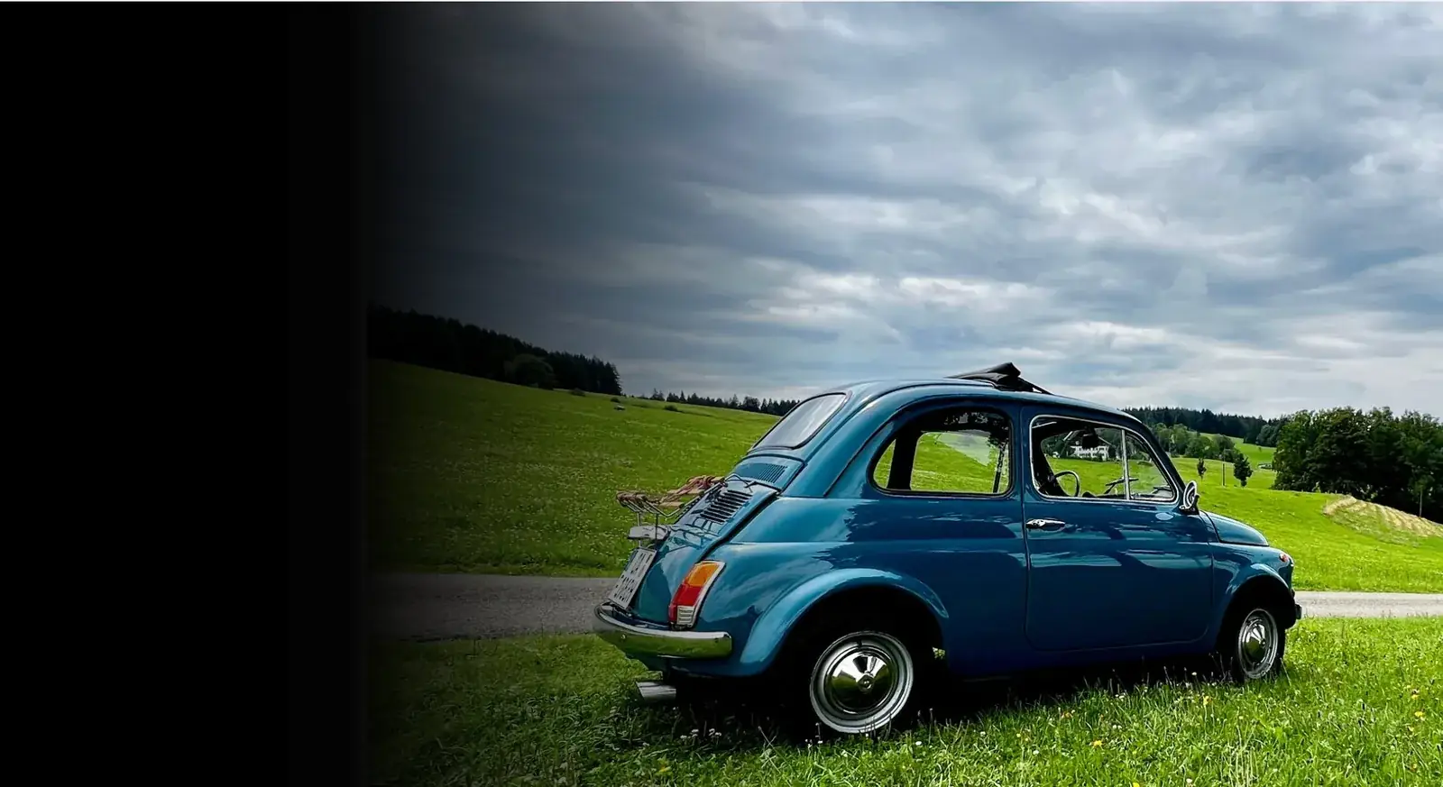 Fiat 500 Oldtimer im Allgäu Sonnenuntergang